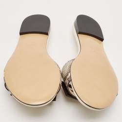 Fendi Beige/Cream Python Embossed Leather Baguette Flat Slides Size 38.5