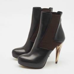 Fendi Black/Brown Leather and Stretch Fabric Platform Ankle Boots Size 40
