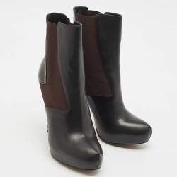 Fendi Black/Brown Leather and Stretch Fabric Platform Ankle Boots Size 40