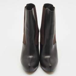 Fendi Black/Brown Leather and Stretch Fabric Platform Ankle Boots Size 40