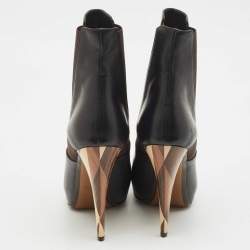 Fendi Black/Brown Leather and Stretch Fabric Platform Ankle Boots Size 40