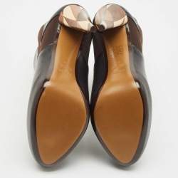 Fendi Black/Brown Leather and Stretch Fabric Platform Ankle Boots Size 40