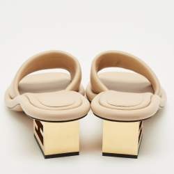 Fendi Beige Leather FF Baguette Heel Slide Sandals Size 40