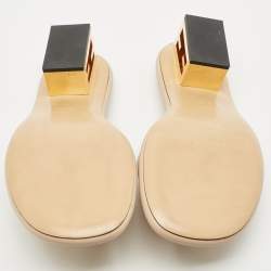 Fendi Beige Leather FF Baguette Heel Slide Sandals Size 40