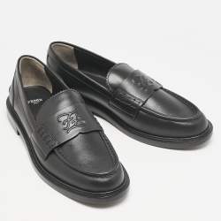 Fendi Black Leather Karligraphy Loafers Size 39.5