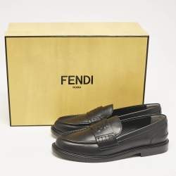 Fendi Black Leather Karligraphy Loafers Size 39.5