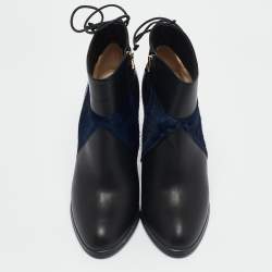 Fendi Black/Blue Leather and Calf Hair Ankle Booties Size 36.5