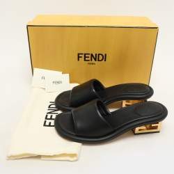 Pre Owned Fendi Black Leather Baguette Slide Sandals Size 37