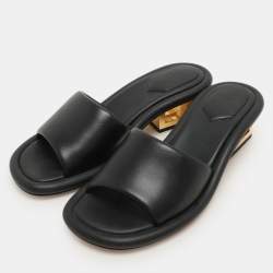 Pre Owned Fendi Black Leather Baguette Slide Sandals Size 37