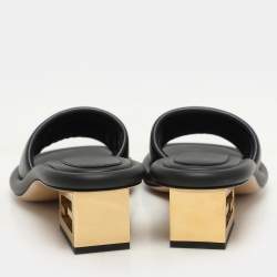 Pre Owned Fendi Black Leather Baguette Slide Sandals Size 37