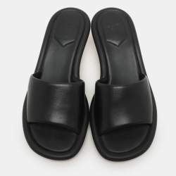 Pre Owned Fendi Black Leather Baguette Slide Sandals Size 37