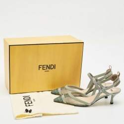 Fendi Green/Grey Zucca Mesh and Fabric Colibri Lite Slingback Pumps Size 36