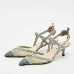 Fendi Green/Grey Zucca Mesh and Fabric Colibri Lite Slingback Pumps Size 36