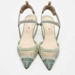 Fendi Green/Grey Zucca Mesh and Fabric Colibri Lite Slingback Pumps Size 36