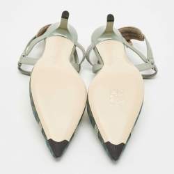 Fendi Green/Grey Zucca Mesh and Fabric Colibri Lite Slingback Pumps Size 36
