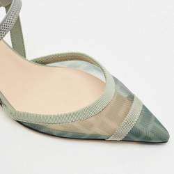 Fendi Green/Grey Zucca Mesh and Fabric Colibri Lite Slingback Pumps Size 36