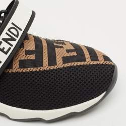 Fendi Black/Brown Zucca Knit Fabric Rockoko Slip On Sneakers Size 37