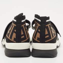 Fendi Black/Brown Zucca Knit Fabric Rockoko Slip On Sneakers Size 37
