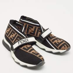Fendi Black/Brown Zucca Knit Fabric Rockoko Slip On Sneakers Size 37