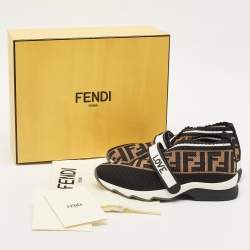 Fendi Black/Brown Zucca Knit Fabric Rockoko Slip On Sneakers Size 37
