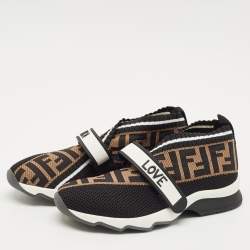 Fendi Black/Brown Zucca Knit Fabric Rockoko Slip On Sneakers Size 37