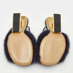 Fendi Navy Blue Mink Fur and Leather Fendi First Slide Sandals Size 39