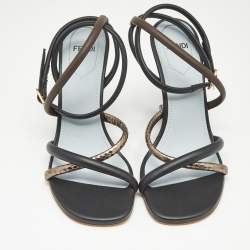 Fendi Tricolor Snake Embossed Leather and Leather Fendi First Ankle Strap Sandals Size 35