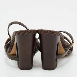 Fendi Brown/Beige Zucca Raffia and Leather Delfina Sandals Size 38