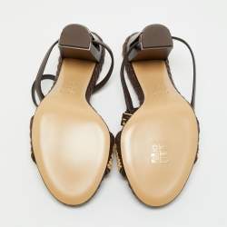 Fendi Brown/Beige Zucca Raffia and Leather Delfina Sandals Size 38