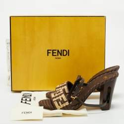 Fendi Brown/Beige Zucca Raffia and Leather Delfina Sandals Size 38