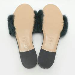 Fendi Green Mink Fur Baguette Slide Sandals Size 36