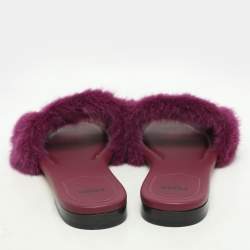 Fendi Purple Mink Fur Baguette Flat Slides Size 37