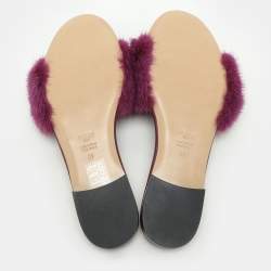 Fendi Purple Mink Fur Baguette Flat Slides Size 37