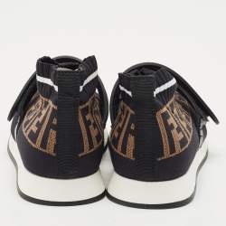 Pre Owned Fendi Black/Brown Zucca Print Knit Fabric Rockoko Sneakers Size 34
