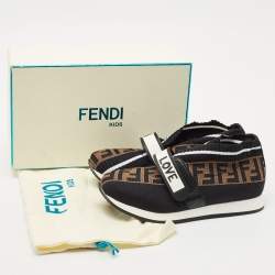 Pre Owned Fendi Black/Brown Zucca Print Knit Fabric Rockoko Sneakers Size 34