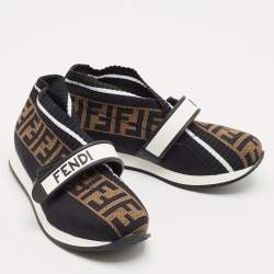 Pre Owned Fendi Black/Brown Zucca Print Knit Fabric Rockoko Sneakers Size 34