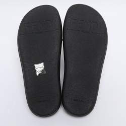 Pre Owned Fendi Black Leather Fendigraphy Flat Slides Size 37