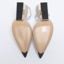 Pre Owned صندل سليب باك فنّدي بجلد فضي وتول مزين بالكريستال فنّدي فيرست مقاس 40