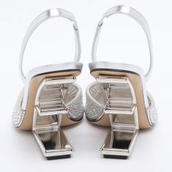 Pre Owned صندل سليب باك فنّدي بجلد فضي وتول مزين بالكريستال فنّدي فيرست مقاس 40