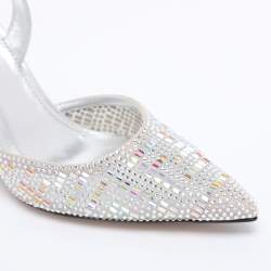 Pre Owned صندل سليب باك فنّدي بجلد فضي وتول مزين بالكريستال فنّدي فيرست مقاس 40