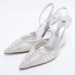 Pre Owned صندل سليب باك فنّدي بجلد فضي وتول مزين بالكريستال فنّدي فيرست مقاس 40