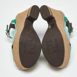 Pre Owned Fendi Green Lizard and Patent Leather Espadrille Wedge Sandals Size 40