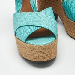 Pre Owned Fendi Green Lizard and Patent Leather Espadrille Wedge Sandals Size 40