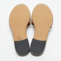 Pre Owned Fendi Beige Leather Baguette Flat Slides Size 38.5