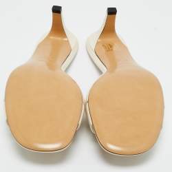 Pre Owned Fendi Cream Leather FF Buckle Slide Sandals Size 38.5