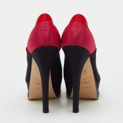 Pre Owned Fendi Tricolor Colorblock Canvas Fendista Peep Toe Platform Pumps Size 39.5