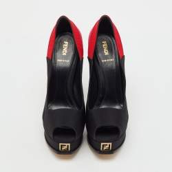 Pre Owned Fendi Tricolor Colorblock Canvas Fendista Peep Toe Platform Pumps Size 39.5