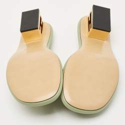 Pre Owned Fendi Green Leather Baguette Heel Slide Sandals Size 38.5