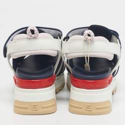 Pre Owned Fendi White/Navy Blue Leather and Mesh T-Rex Platform Sandals Size 36