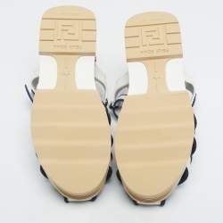 Pre Owned Fendi White/Navy Blue Leather and Mesh T-Rex Platform Sandals Size 36